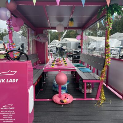 Floß mieten Berlin - Bootsverleih Havel-Logen - Pink Lady Kindergeburtstag Party